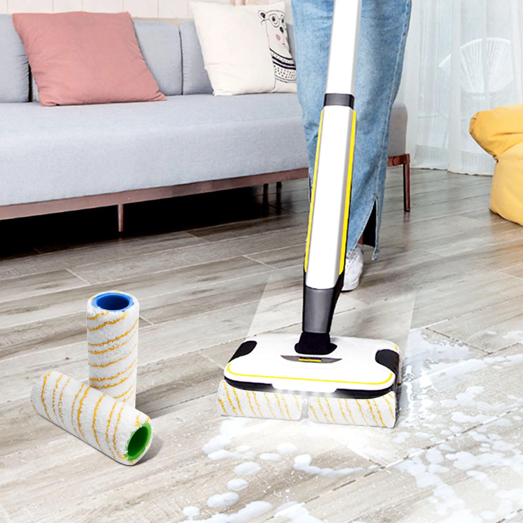 مجموعة بكرات A74G-2 من بكرات بديلة لمنظف الأرضيات الكهربائية Karcher FC5 FC7 FC3 FC3D 2.055-006.0 أصفر