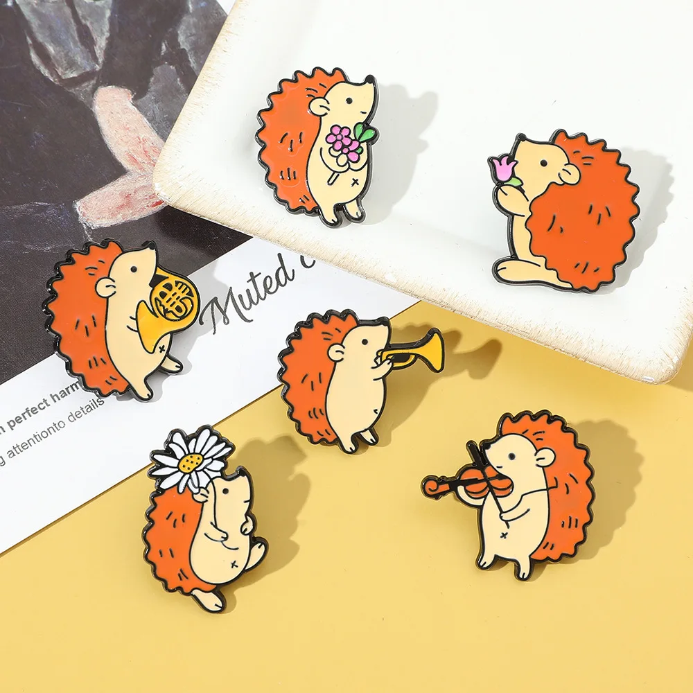 Cartoon Hedgehog Musician Audience Enamel Pins Custom Music Brooch Lapel Badge Bag Animal Jewelry Gift for Friends