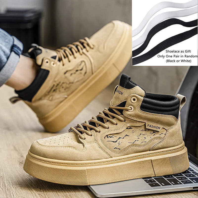 أحذية رجالي براون الرجال عالية أعلى أحذية رياضية عصرية متعددة الاستخدامات العصرية الرجال أحذية التزلج سميكة سوليد حذاء من الجلد #3