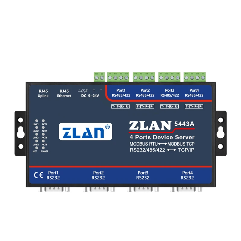 Neutraal label Geen merklogo OEM-aanpassing Seriële communicatieserver 4-poorts RS232/485/422 naar Ethernet-poortmodule