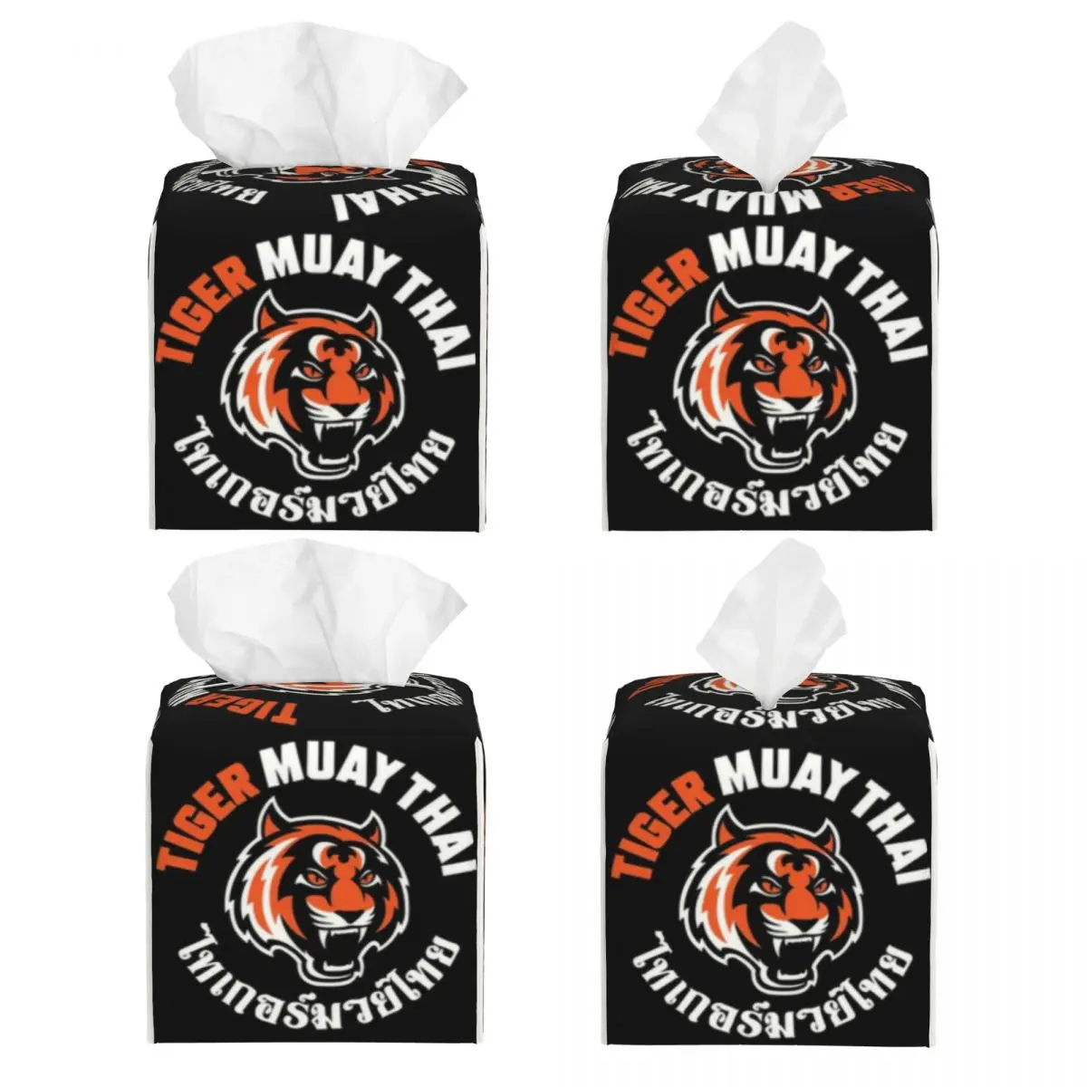 Custom Tiger Muay Thai Tissue Box Holder Square Thailand Boxing Fighter PU Leather Facial Tissue Box Cover for Car Office