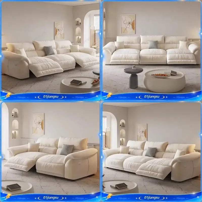 Modern Luxury 2 Seater Electric Recliner Sofa Beige Fabric Lazy Couch for Living Room Apartment Home Furniture Relax Divano