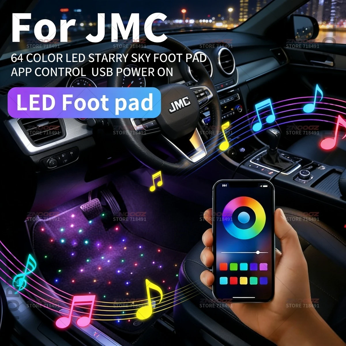 For JMC Sharena T8 Vigus VigusS Transit USB Car LED Starry Sky Foot Mat DIY Can Be Cut