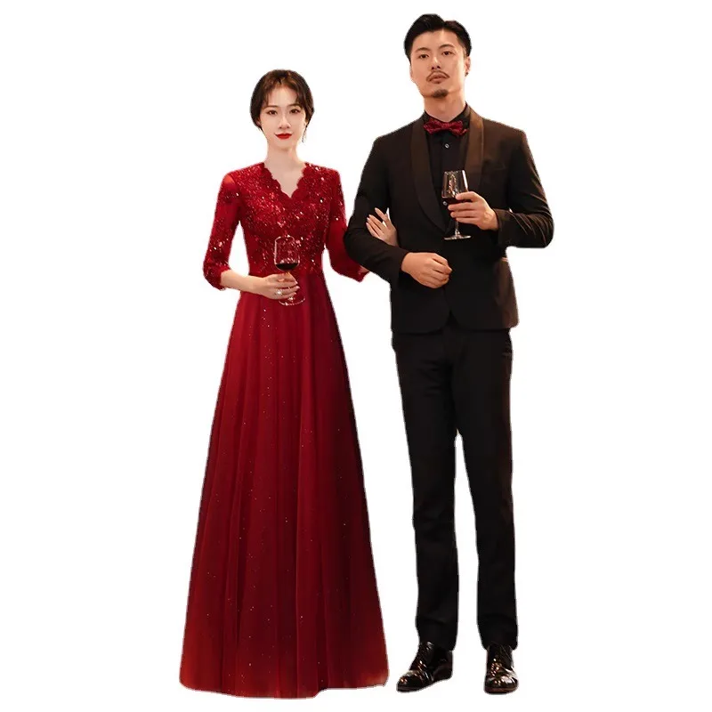 Robe de soiree Wine Red V-Neck Slim Formal Dress Wedding Elegant Evening Dresses Formal Party Dress Prom dresses Luxury Dress