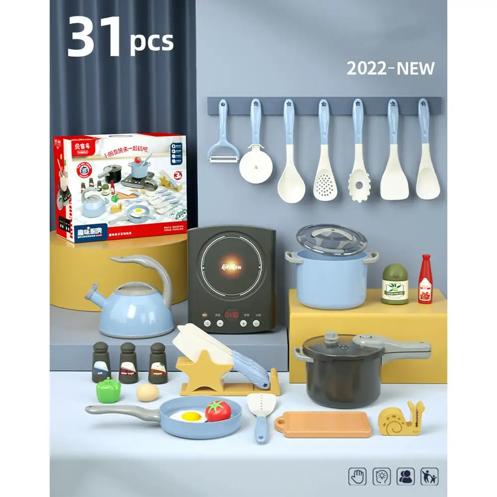 Crianças simulação cozinha cozinhar brinquedo conjunto de som luz função pote pan tigela crianças fingir jogar cozinha panelas kit brinquedos