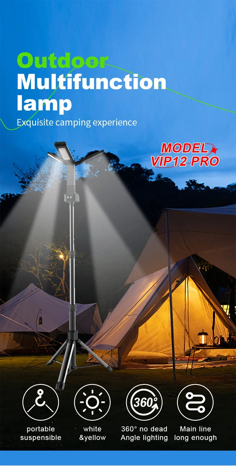 2023 hot sell 20W led camping lamp vip 12 pro Factory 12V/220V COB outdoor travel work camping light case