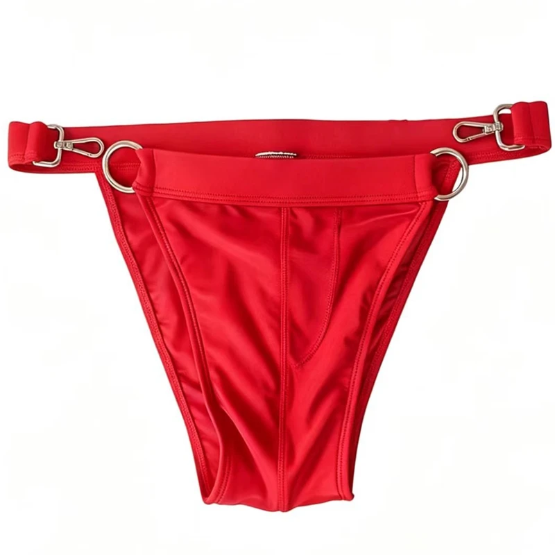 

2026 Fashion seaside beach bilateral buckle swimming trunks European and American sports side open low waist swimsuit 10101