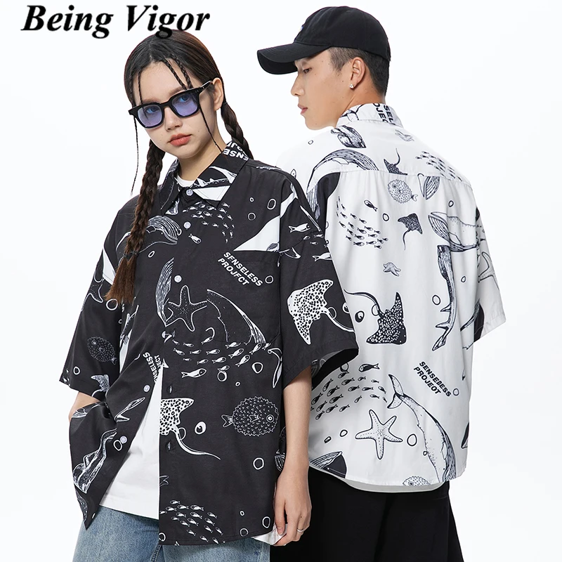 

Being Vigor Street Full Printed Unisex Summer Shirt Breathable Blouse Short Sleeve Shirt Jacket camisa masculina 셔츠 & 블라우스