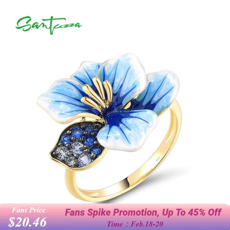 

Женское кольцо из серебра 925 пробы с синей шпинелью и эмалью