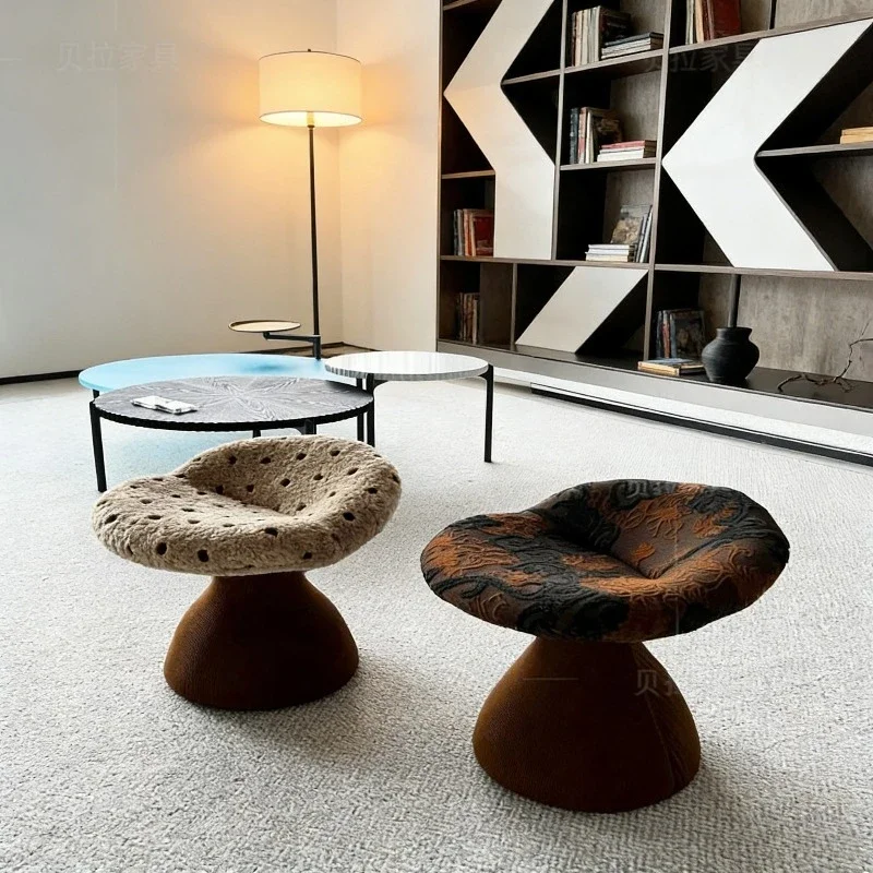 Vintage mushroom swirl accent stool upholstered with textured fabric dresser stool living room cute lounge chair
