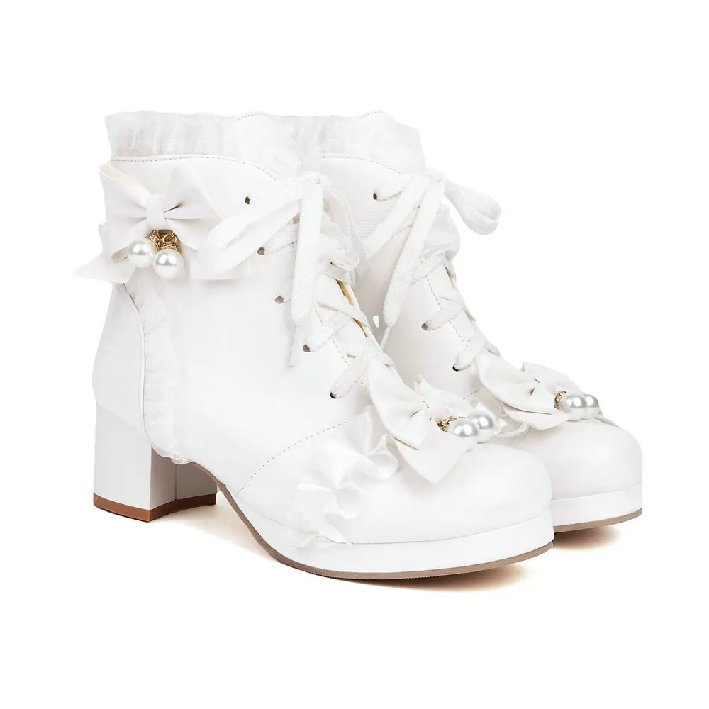 

Женские ботинки на платформе, ботильоны на массивном каблуке со шнуровкой и бантом в стиле Харадзюку, готическая униформа JK, зимняя обувь для косплея