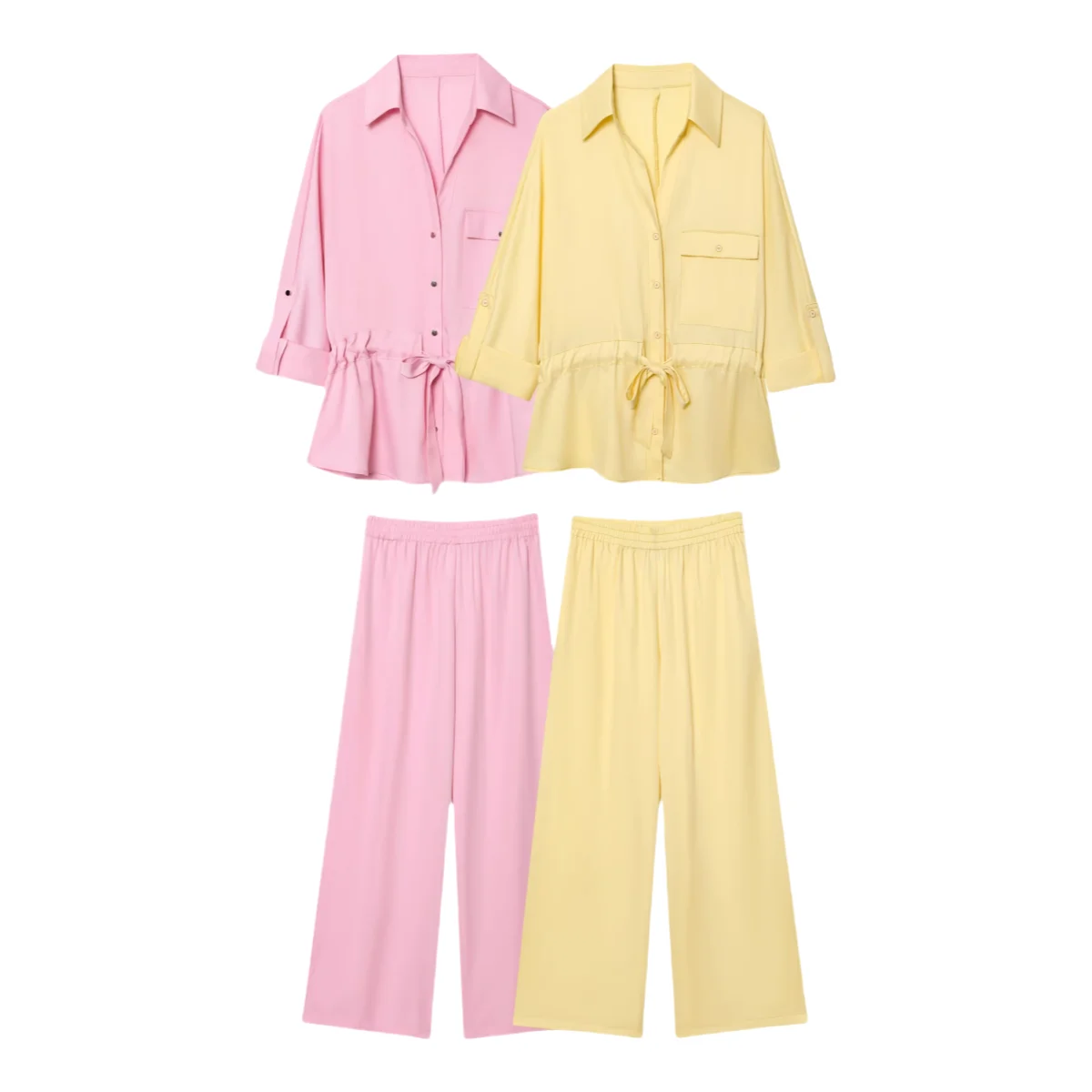 

MYST&ZA2025 summer new products casual versatile women's safari style crepe lapel long-sleeved shirt with straight trousers