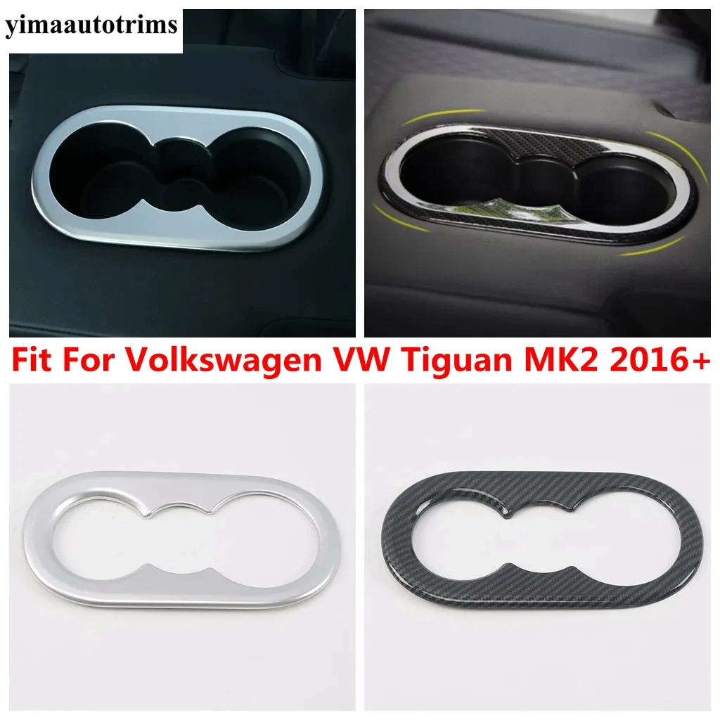 

Rear Seat Water Cup Holder Frame Cover Trim For Volkswagen VW Tiguan MK2 2016 - 2023 Carbon Fiber / Silver Interior Accessories