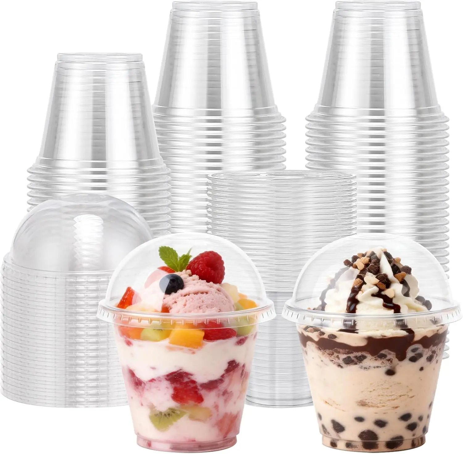 

200 Pack 9 oz Clear Plastic Cups with Lids, Clear Disposable Cups with Dome Lids No Hole for Dessert, Parfait, Yogurt, I