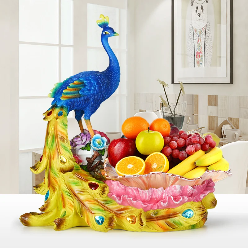 

European creative high-end peacock fruit plate ornament, living room home coffee table light luxury high-end atmospheric