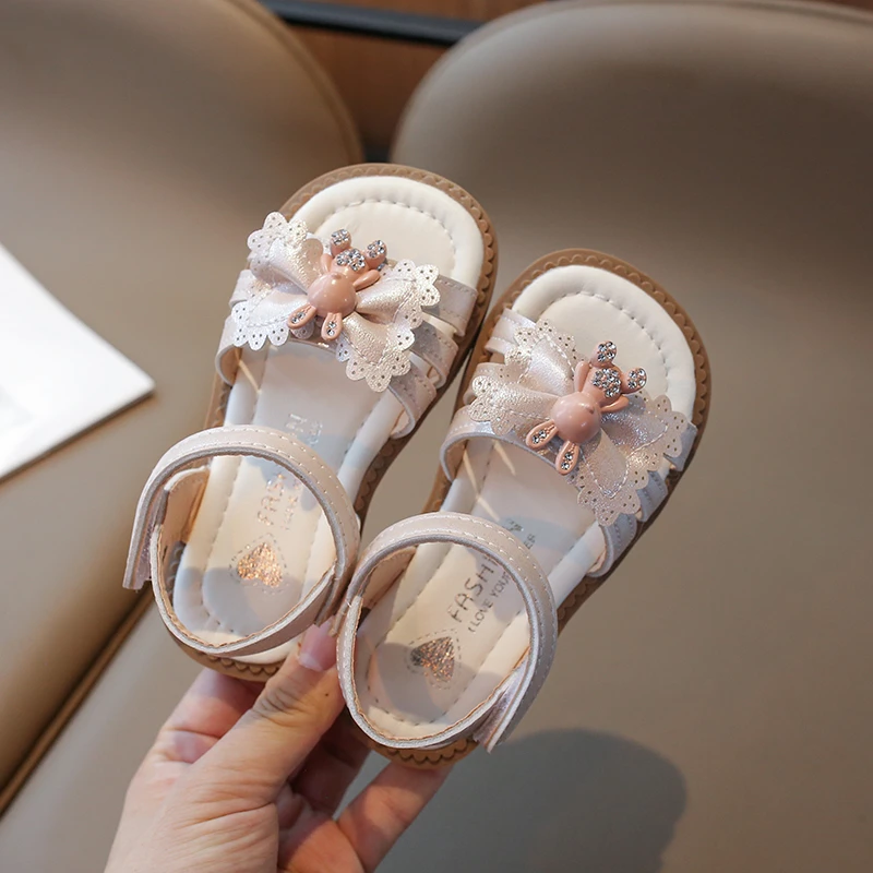 2024 Summer New Sandals Little Rabbit Doll Sandals Girl's Water Diamond Princess Shoes Open Toe Beach Shoes 1188