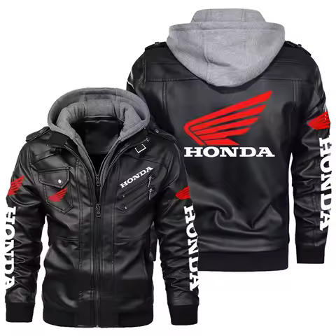 Men's Classic Honda Racing Work Bomber Jacket Zipper Design Leather Jacket Street Motorcycle Riding Windproof Leather Jacket