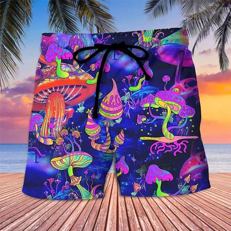 

Abstract Mushroom 3D Printed Short Pants For Men Colorful Pattern Hawaii Vacation Beach Shorts Hip Hop Loose Board Shorts