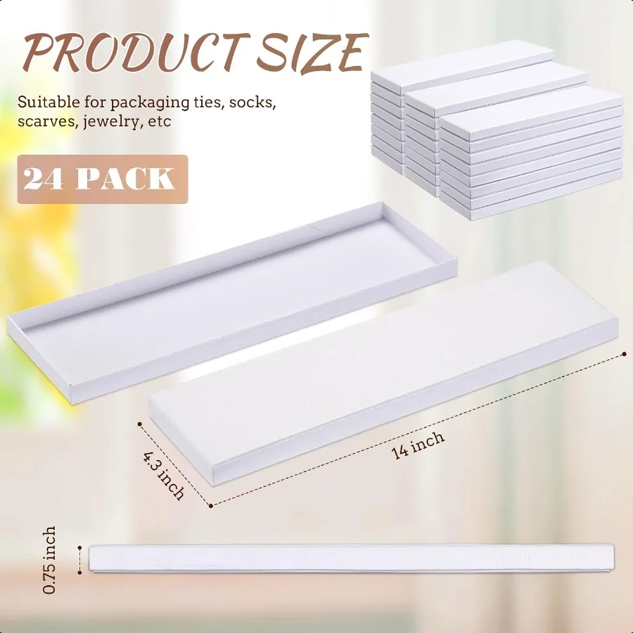 24 cajas para corbatas de regalo, 14 x 4,3 x 0,75 pulgadas, papel de cartón blanco