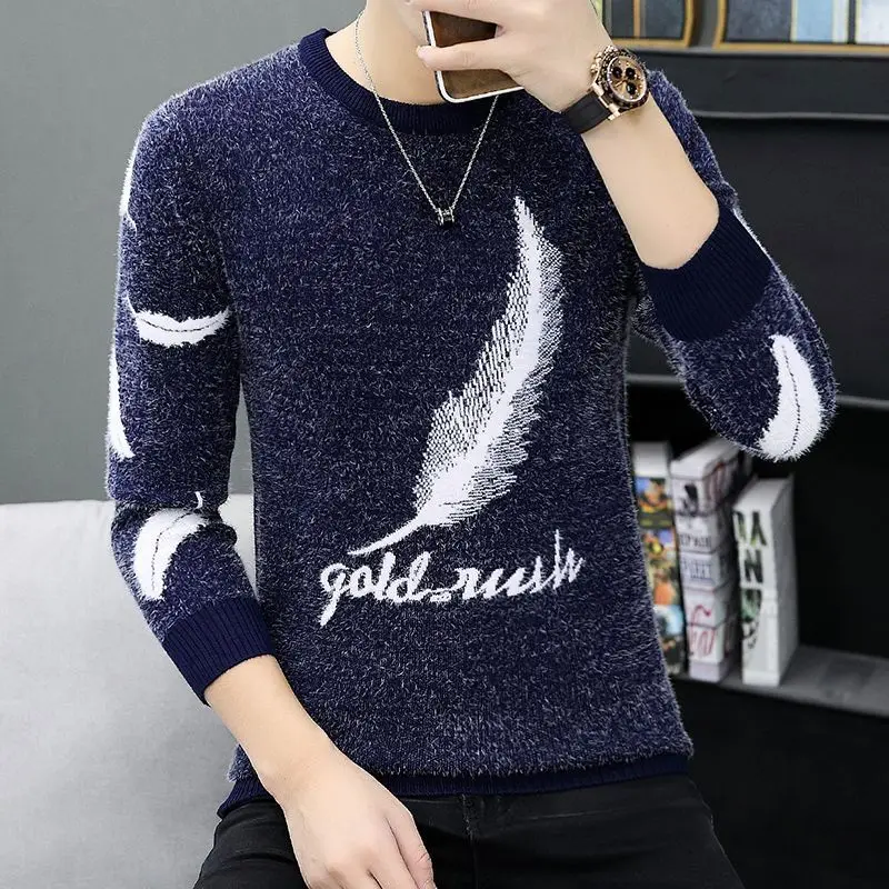 Korean Fashion Herbst Winter Pullover männer Oansatz Jacquard Weben Verdicken Warme Casual Langarm Lose Pullover Gestrickte Tops