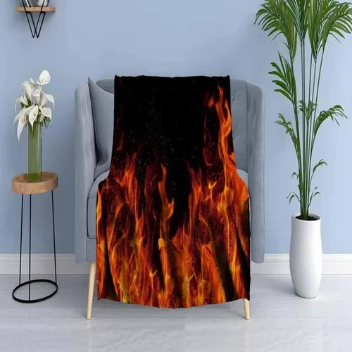 Else Carpet Else Orange Black Burning Flame Wellsoft Patterned 3D Tv Blankets