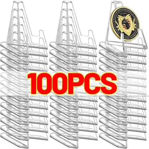 100/5pcs 아크릴 기념 동전 디스플레이 스탠드 투명 삼각형 디스플레이 스탠드 기념 도전 코인 캡슐 홀더