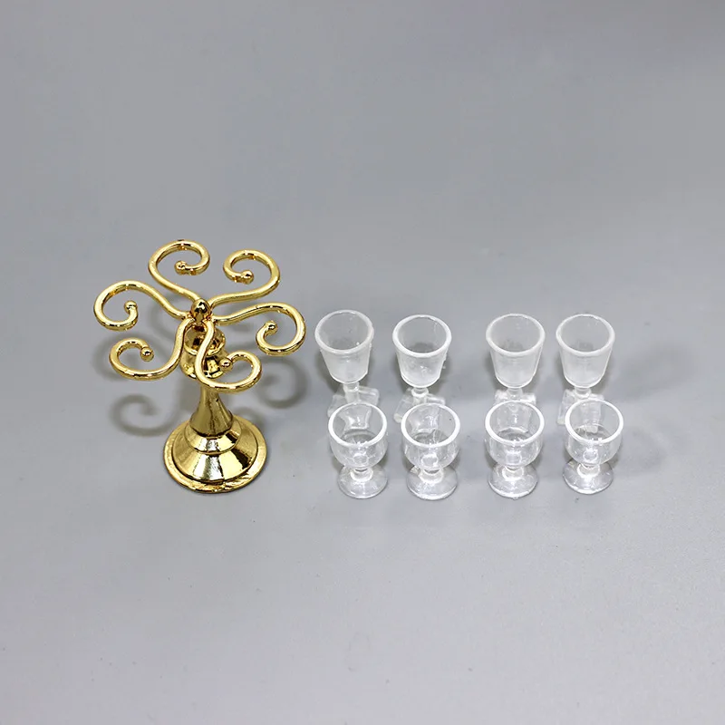 1:12 Poppenhuis Accessoires Miniatuur Bar Scène Simulatie Retro Mini Wijnglas Houder Wijnglas Set Speelhuis Decoratie