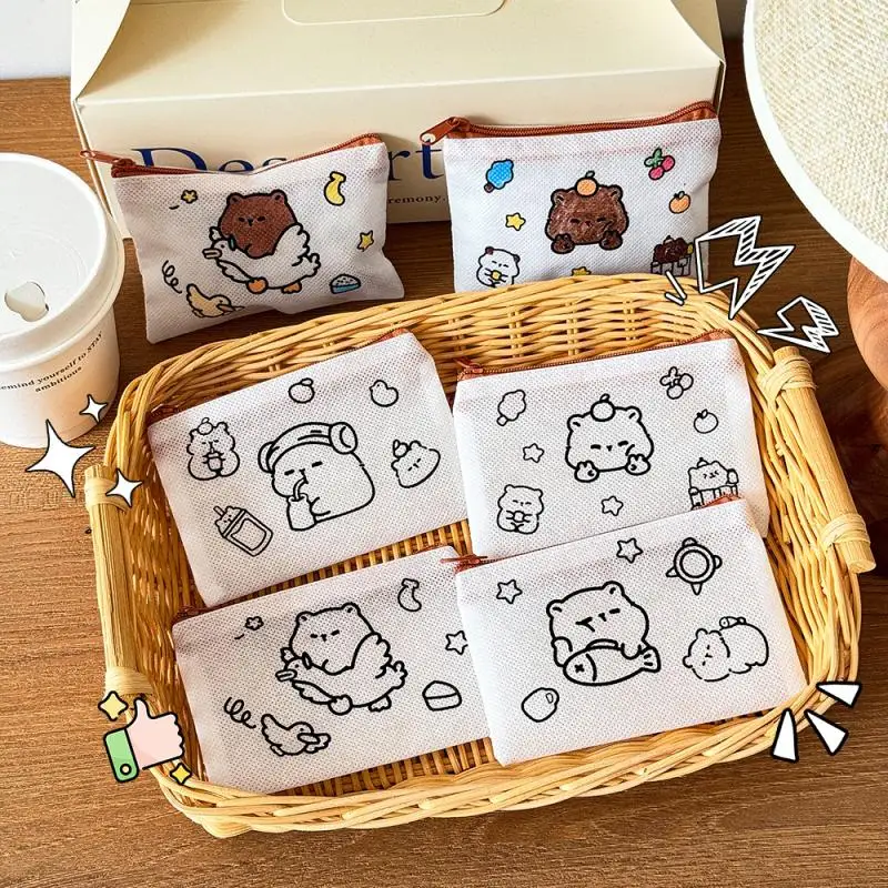 4 pçs bonito capivara diy graffiti moeda bolsa de armazenamento de papelaria bagg crianças artes artesanato criativo cor enchimento desenho brinquedo