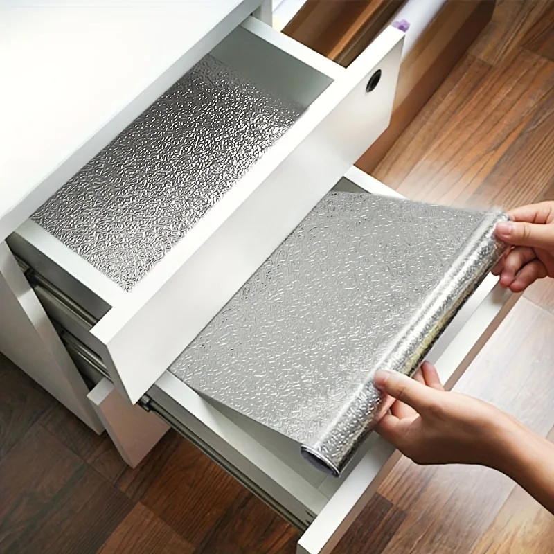 بطانة من رقائق الألومنيوم لحوض المطبخ - مقاومة للماء، غير قابلة للانزلاق، سهلة التنظيف، مثالية لحماية الخزانة، حصيرة درج مقاومة للرطوبة #1
