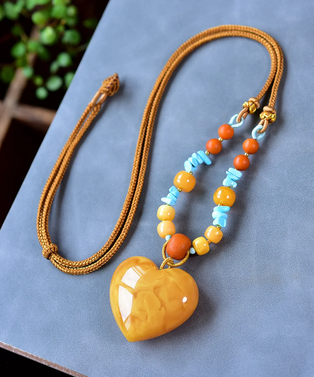 Natural Orange Amber Pendant Yellow Amber Bead Heart Love Gemstone 33,37,16mm Necklace Jewelry AAAAA