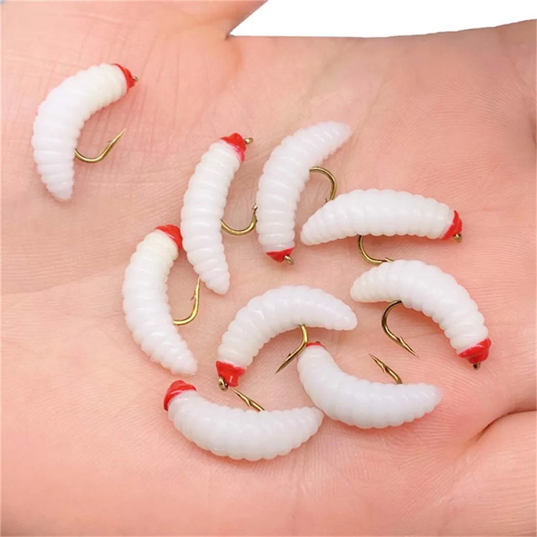 3Pieces  Brass Bead Head Fast Sinking Nymph Maggots Bug Worm Flies Trout Fly Fishing Lure Bait