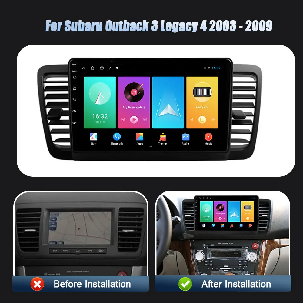 Android 14 Car Radio Multimedia Navigation Player WIFI For Subaru Outback 3 Legacy 4 2003-2009 Wireless Carplay Stereo Screen