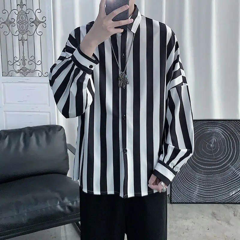 2024 Spring and Summer Dark Series High End Pi Shuai Striped Long Sleeved Korean Edition Trendy and Handsome Loose Casual Shirt