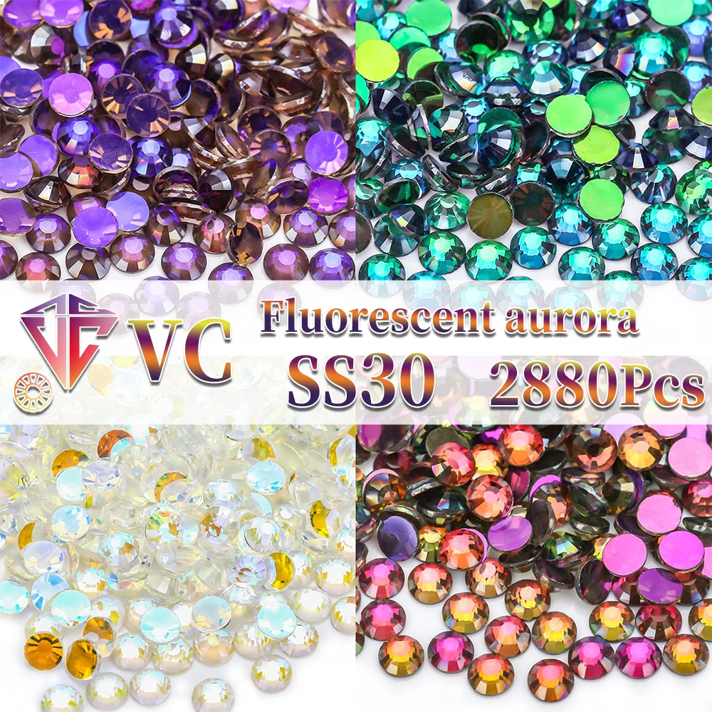 VC SS30 2880Pcs Aurora/Phantom/Green Shine/Rose Shine Glass Crystal Rhinestone Flatback Nail Art DIY Craft Decoration Wholesale