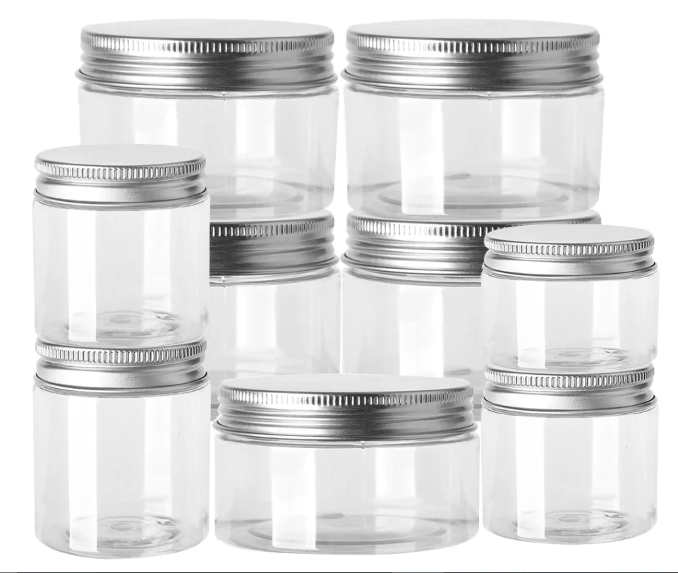 20pcs/LOT 50/80/100/120/150/200/250ml ml Empty Plastic Clear Cosmetic Jars Makeup Container Jar Face Cream Sample Pot Container