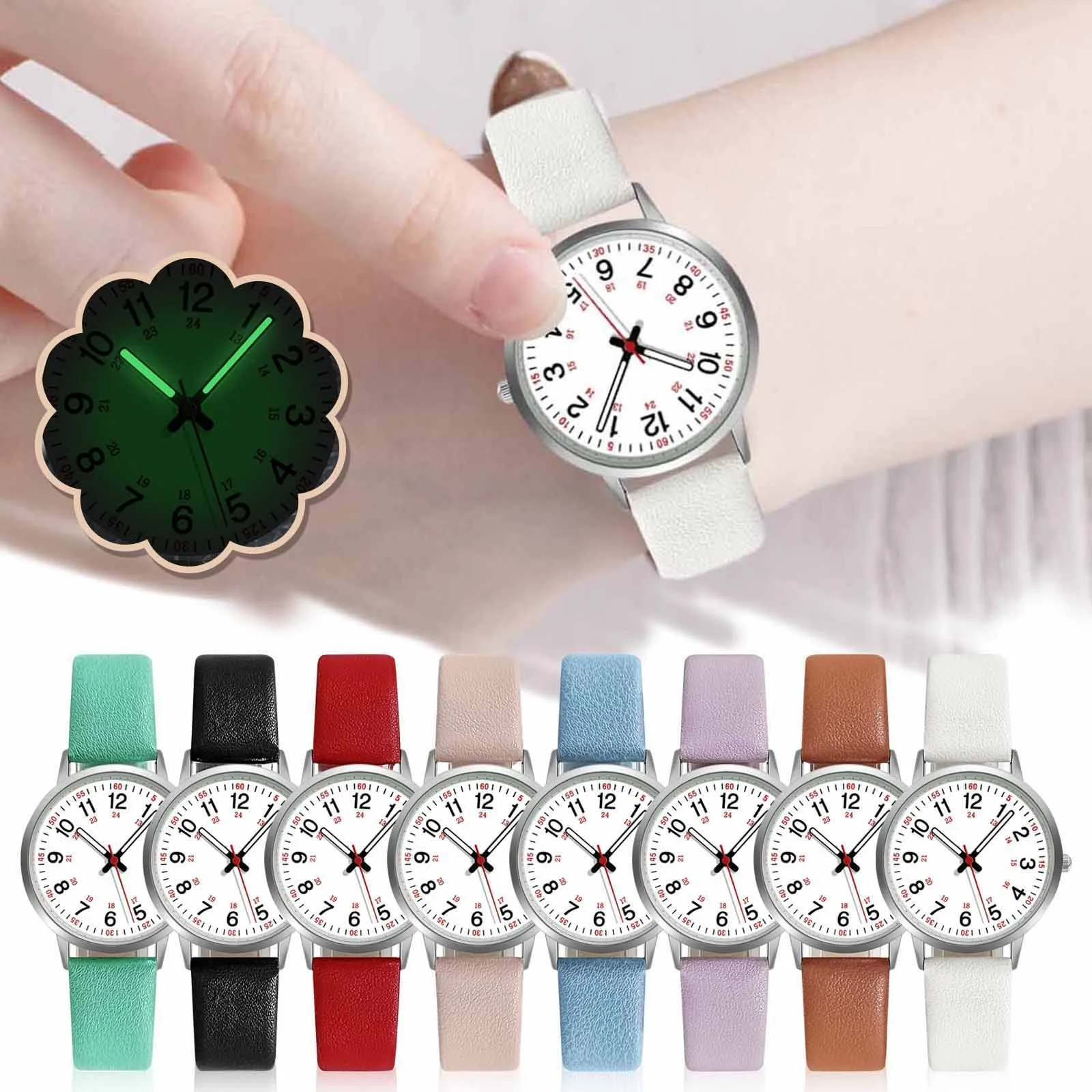 

Fashion Casual Watch For Women Simple Round Dial Digital Display Quartz Wristwatch Leather Strap Watch Relogios Feminino