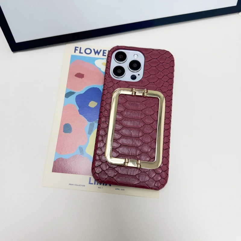 Snake Skin Metal Holder Leather Phone Case For iPhone17 Air 17Pro 16Pro 15Plus 14/13 12 11 Xsmax XR Body Skinny Shell Protection