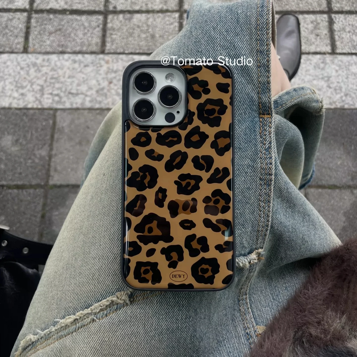 韓国風、茶色とピンクのレオパード柄、黒い縁取り、ドリップグル - Phone Cases Brown のレビューと価格