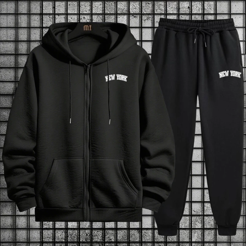 2025 New Arrival Men's Sportswear Zipper Hooded Coat Jogger Pants Fall/winter Daily Casual Sporty Hoodie Outfit Men Tracksuit