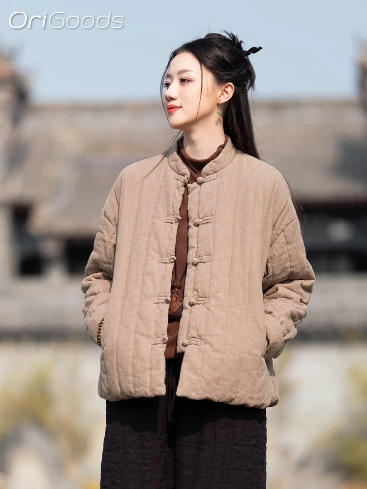 OriGoods Women Winter Coat Loose Vintage Thick Warm Quilted Jacket Chinese National style Zen Japan Winter Clothes 2024 New C003