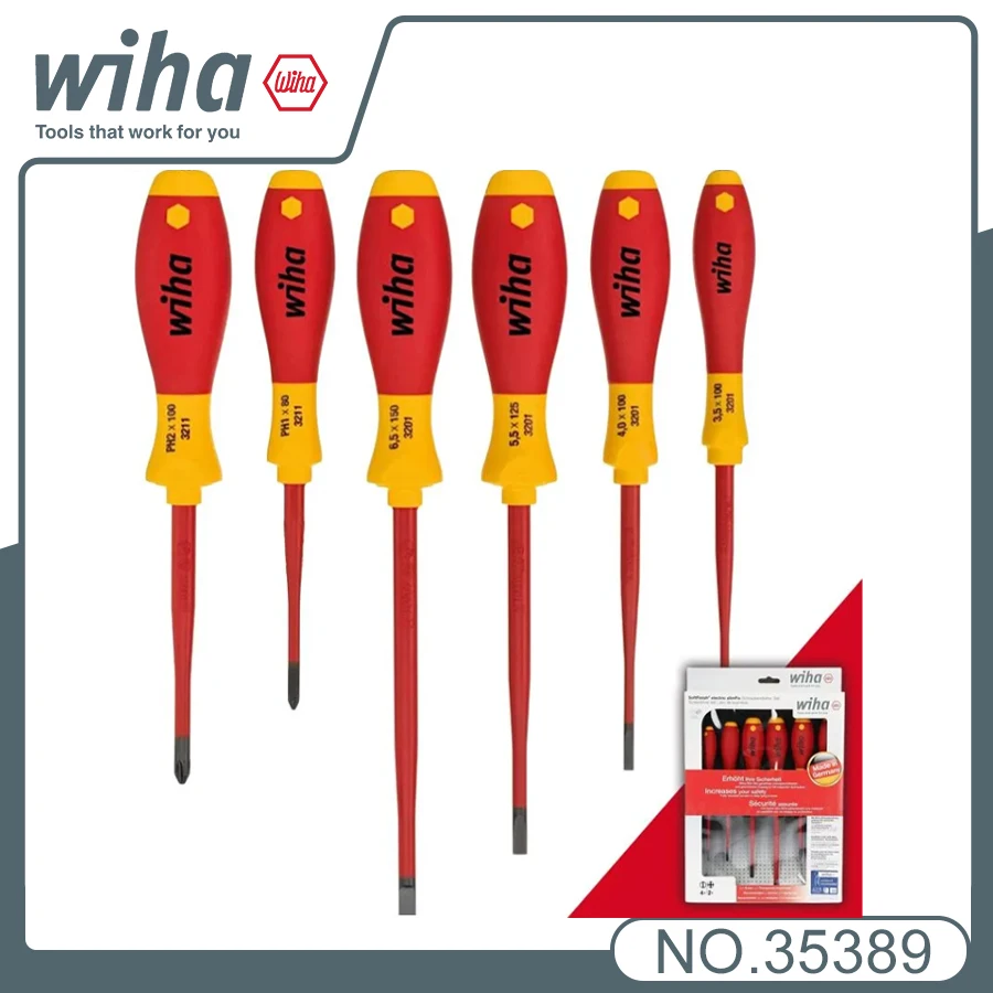 WIHA 7PCS Insulated Screwdriver Set with Voltage Tester 1000V VDE Ergonomic Handle 35389
