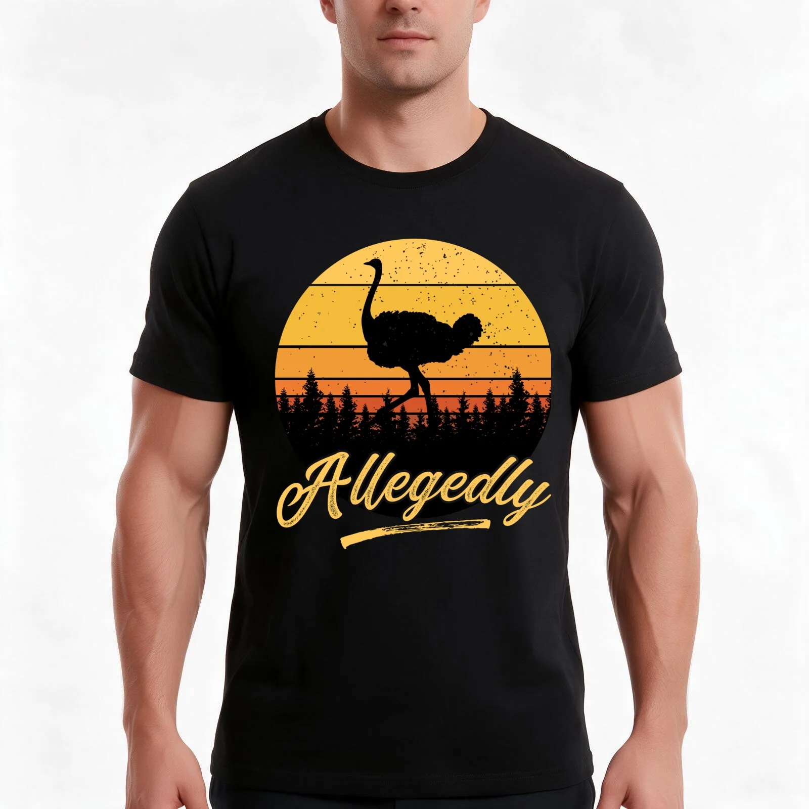 Letterkenny Allegedly Ostrich Flightless Bird Vintage Retro Sunset Distressed T-Shirt Summer Casual Cotton Tee 100% Cotton