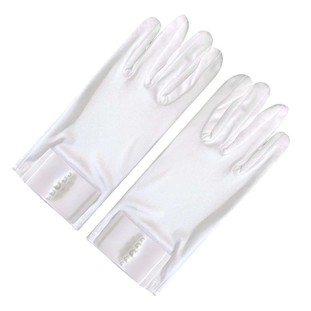 

1Pair Wedding Satin Gloves Bowknot Pearl Design Elastic Comfortable Bridal Gloves for Women White Charming Party Accessories