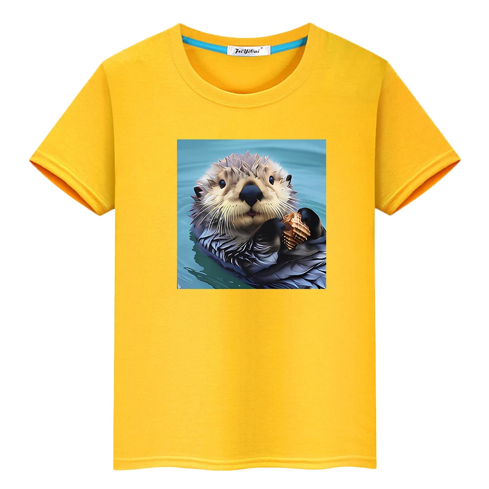

Футболка для детей, футболка с мультяшным принтом для мальчиков, 100% хлопок, Monterey Bay, аквариум, морская выдра, аниме, топы, милые короткие футболки, футболка y2k, одежда для девочек