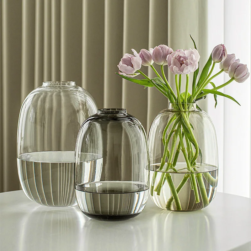 HYS vase ornament, living room flower arrangement glass, horse drunk wood big belly, advanced sense, transparent water raising