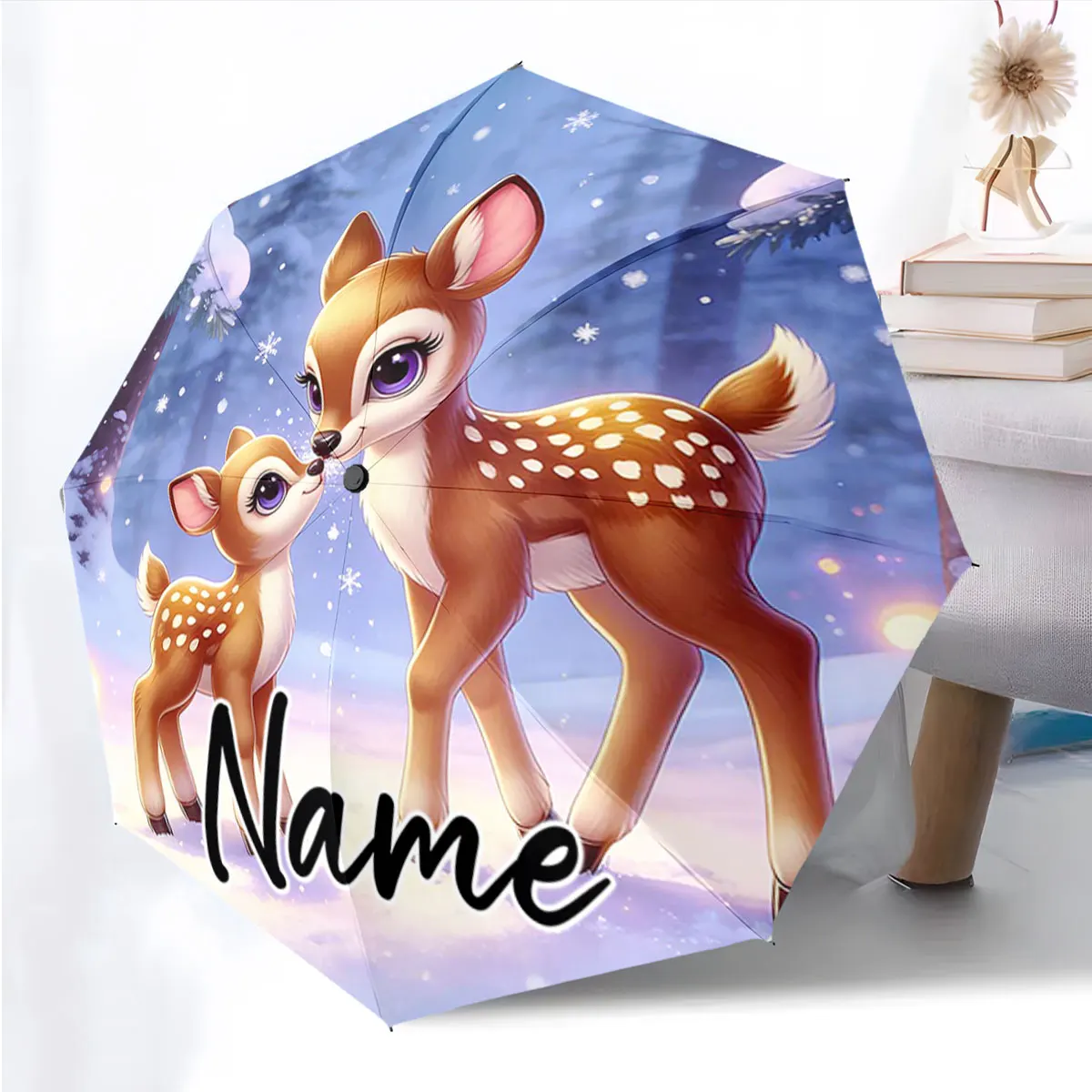 Custom Name Umbrella Enchanting Forest Umbrella Design Print 8 Iron Ribs Folding Umbrella Auto-Open Fashion Sunshade