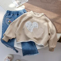 Girls Floral Sweater Korean Simple Casual Lace Lace Embroidered Doll Shirt Baby Spring and Autumn Long Sleeve Top Cotton