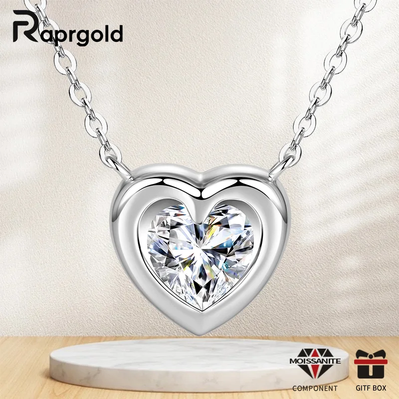 

RAPRGOLD D цвет 1,0 карата сердце любовь огранка муассанит бриллиантовый кулон ожерелье для женщин S925 стерлингового серебра цепочка ювелирные изделия подарок