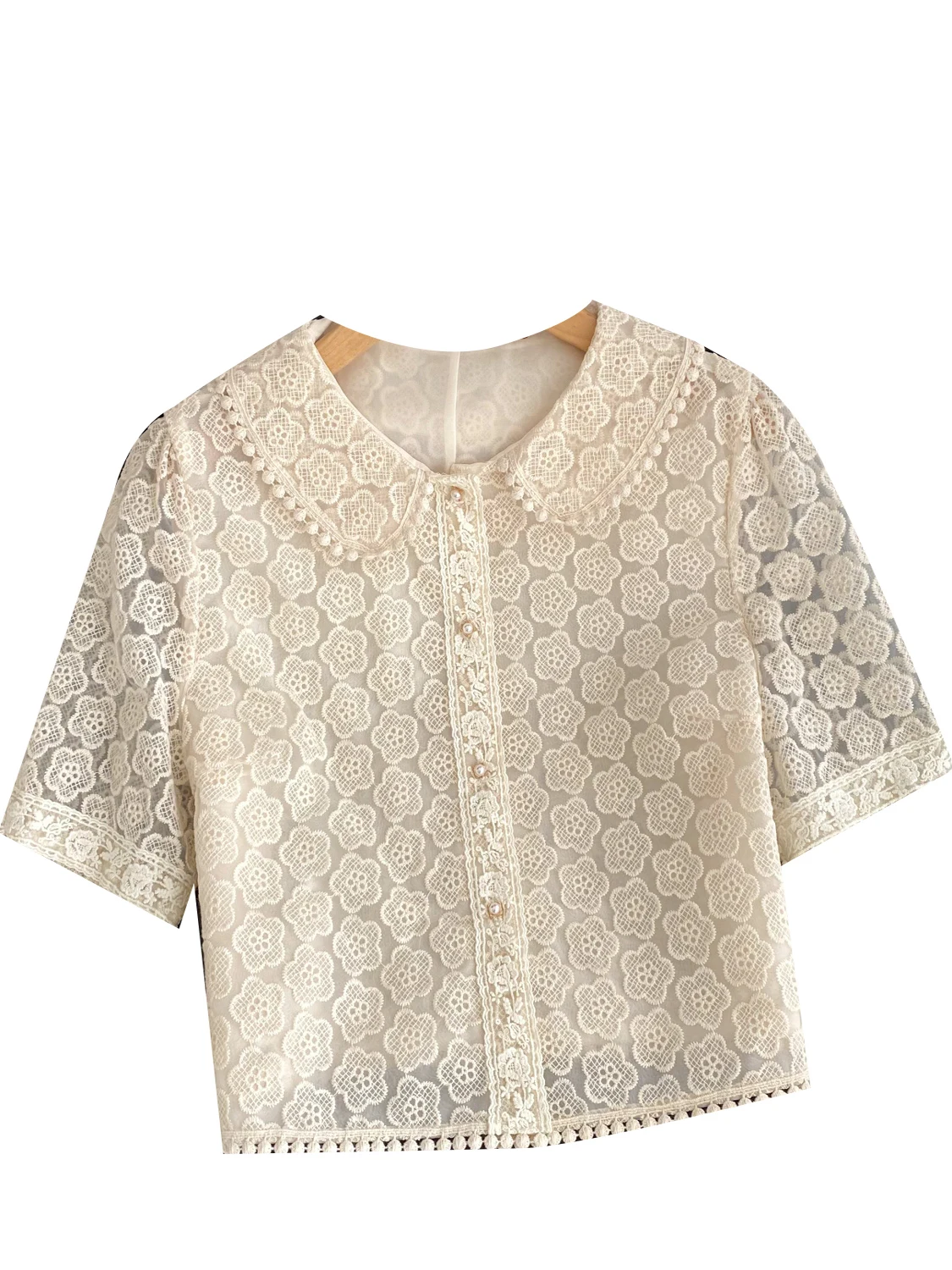 Ele Colletto per bambola ricamato ort Sve irt Top estivo versatile e versatile da donna Coreano Sle Loose Fit Pendolarismo