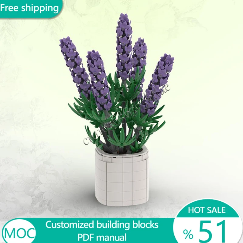 660 PCS Flowers Lavender MOC Customize Modular Building Block Brick Technology Kids Educational Design DIY Holiday Toy Gifts